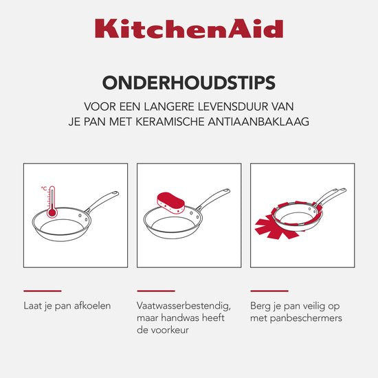 Ensemble de poêles KitchenAid en acier inoxydable, 2 pièces - 20/28 cm - Revêtement antiadhésif sans PFAS - Ensemble de poêles compatible induction - Poêle en céramique - Résistant au four jusqu'à 160 °C - Argent