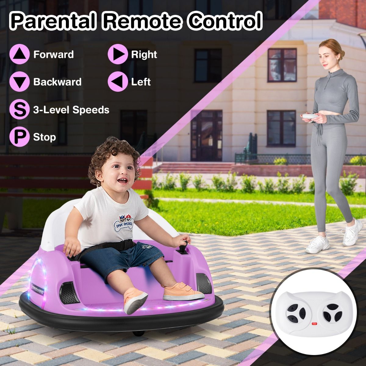 Voiture électrique « Coast » pour tout-petits - pivotante à 360° - avec télécommande - rose