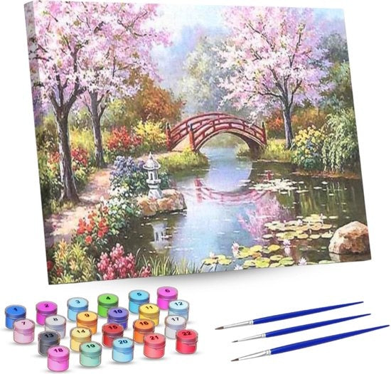 Rubye® Painting By Number Adults - Japanese Garden - Pinceaux inclus - Canvas Painting canvas - Colour by Number - 40x50cm