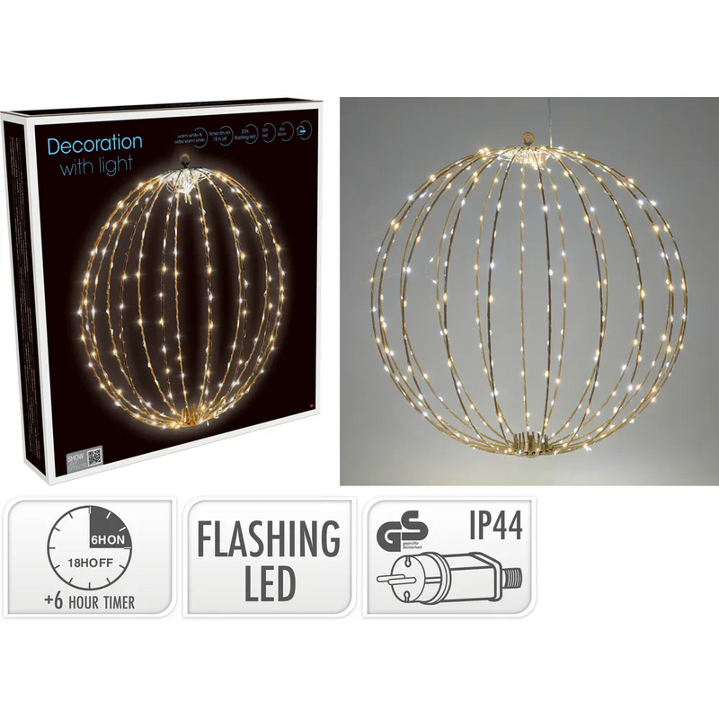 Boule lumineuse LED Nampook avec 320 LED, 50 cm, fonction clignotante – Taupe – Métal