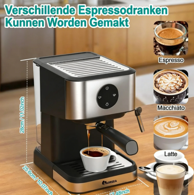 Machine à expresso Iagreea CM3050 - 20 bars - Buse à vapeur - 1,5 L - Acier inoxydable