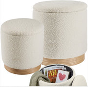 tectake® - Lot de 2 tabourets avec rangement - tissu bouclé teddy - Scandi - Tabouret rembourré rond - Pour table de maquillage, chambre, salon - 2 tailles (38 et 32cm)