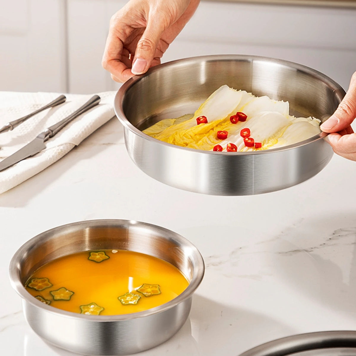 Assiette creuse Maxcook en acier inoxydable 304 - Argent - 24 cm - Incassable, compatible avec le four et l'induction