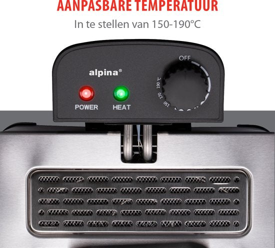 alpina friteuse double 5 litres - friteuse avec thermostat réglable - friteuse avec 3 paniers amovibles - friteuse 2000W - 27,5 x 21,5 x 30,5 cm - acier inoxydable