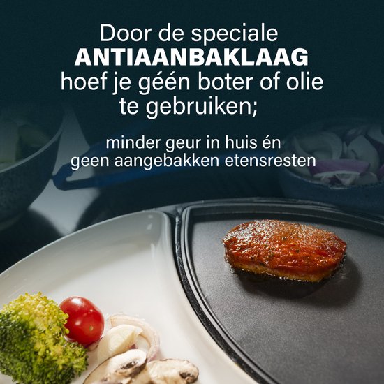 Princess Dinner4All 103080 - Set gastronomique - Gril et plaque de cuisson - Cordon d'alimentation extra-long de 2 mètres - 4 personnes - Lavable au lave-vaisselle - Sans PFAS - Kit d'extension disponible