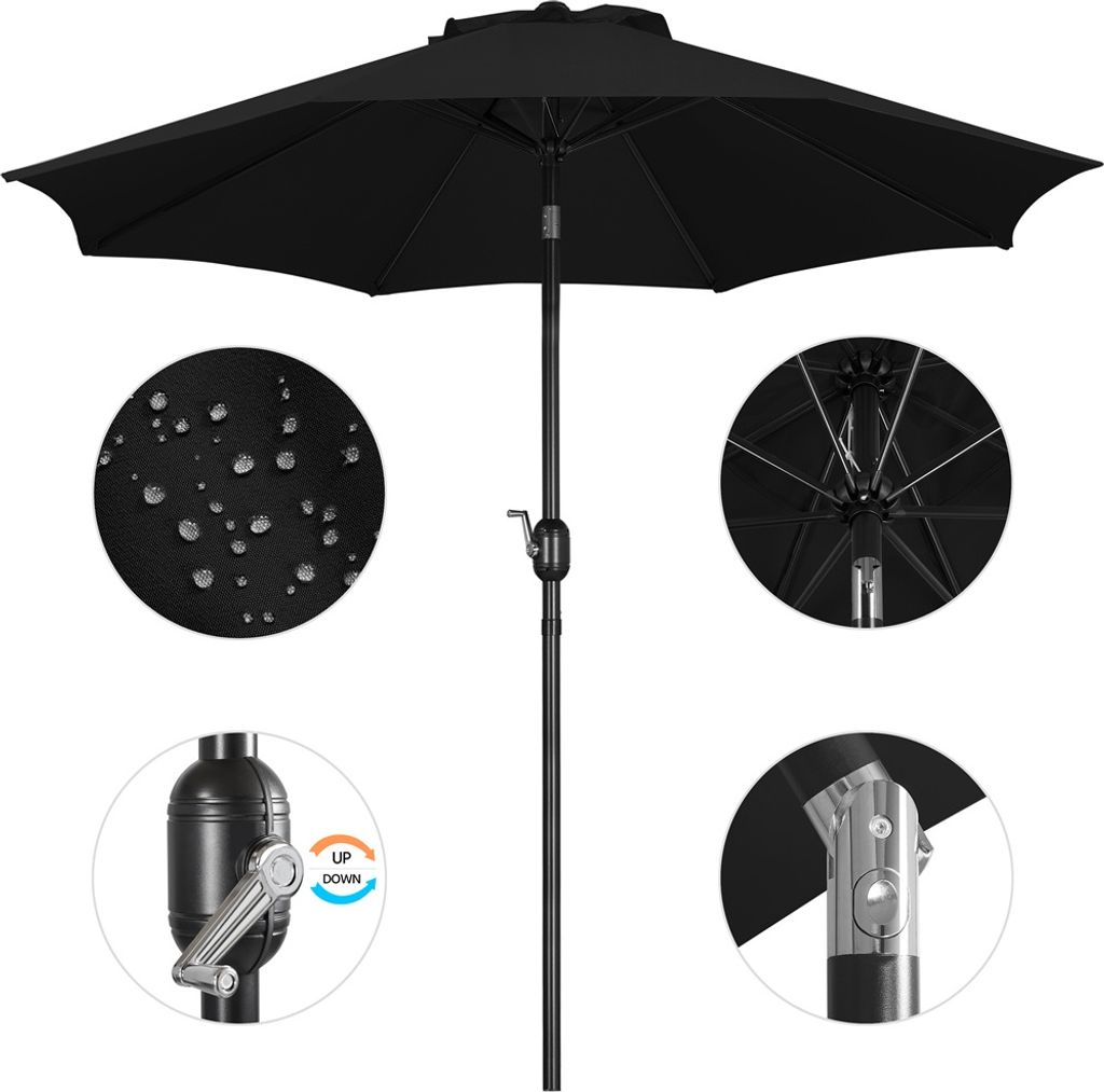 Parasol Yaheetech avec balancier - Inclinable - Noir - Ø 270 x 240 cm