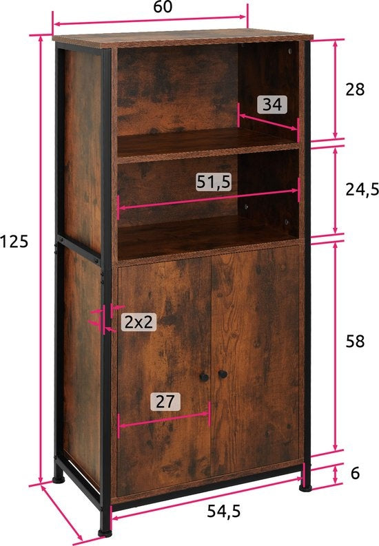 tectake - Armoire murale Doncaster 60x38x125cm - brun foncé industriel