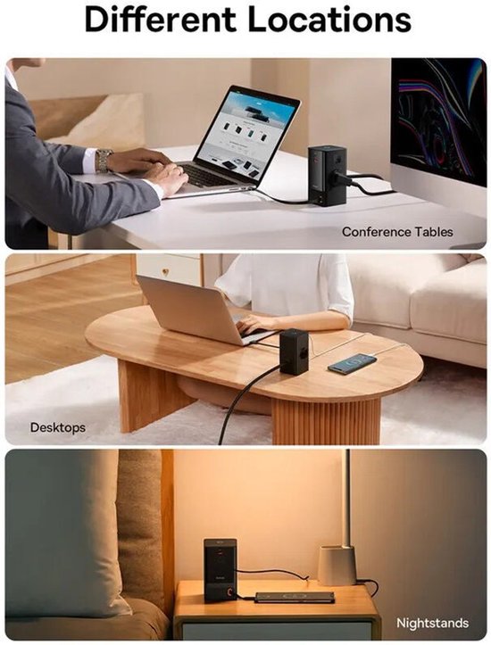 Station de recharge rapide Baseus GaN 65 W avec prises CA/USB-C/USB-A, noire