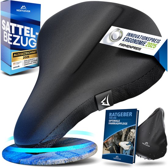 NEXTCOVER® NOUVEAU Housse de selle universelle en gel pour vélo, housse de pluie incluse [mousse à mémoire de forme] - Housse de selle imperméable avec rembourrage multicouche - Housse de selle anti-pluie pour selle de vélo, pour hommes et femmes - Fin
