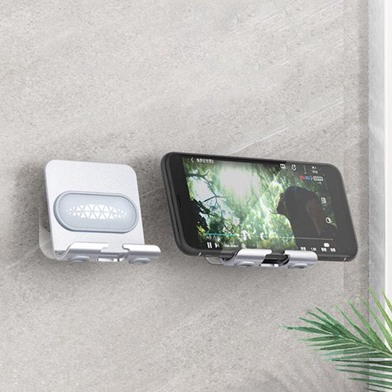 Techvavo® Support mural pour téléphone – Support mural pour téléphone et tablette – Sans perçage – Orientable – Universel – Noir
