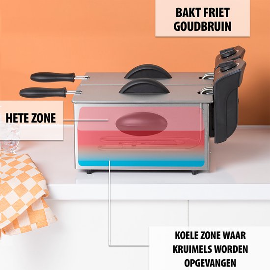 Friteuse Tristar 6 litres - FR-6937 - Friteuse double 2 x 1 800 W - Cuves à commande indépendante, zone froide - Acier inoxydable