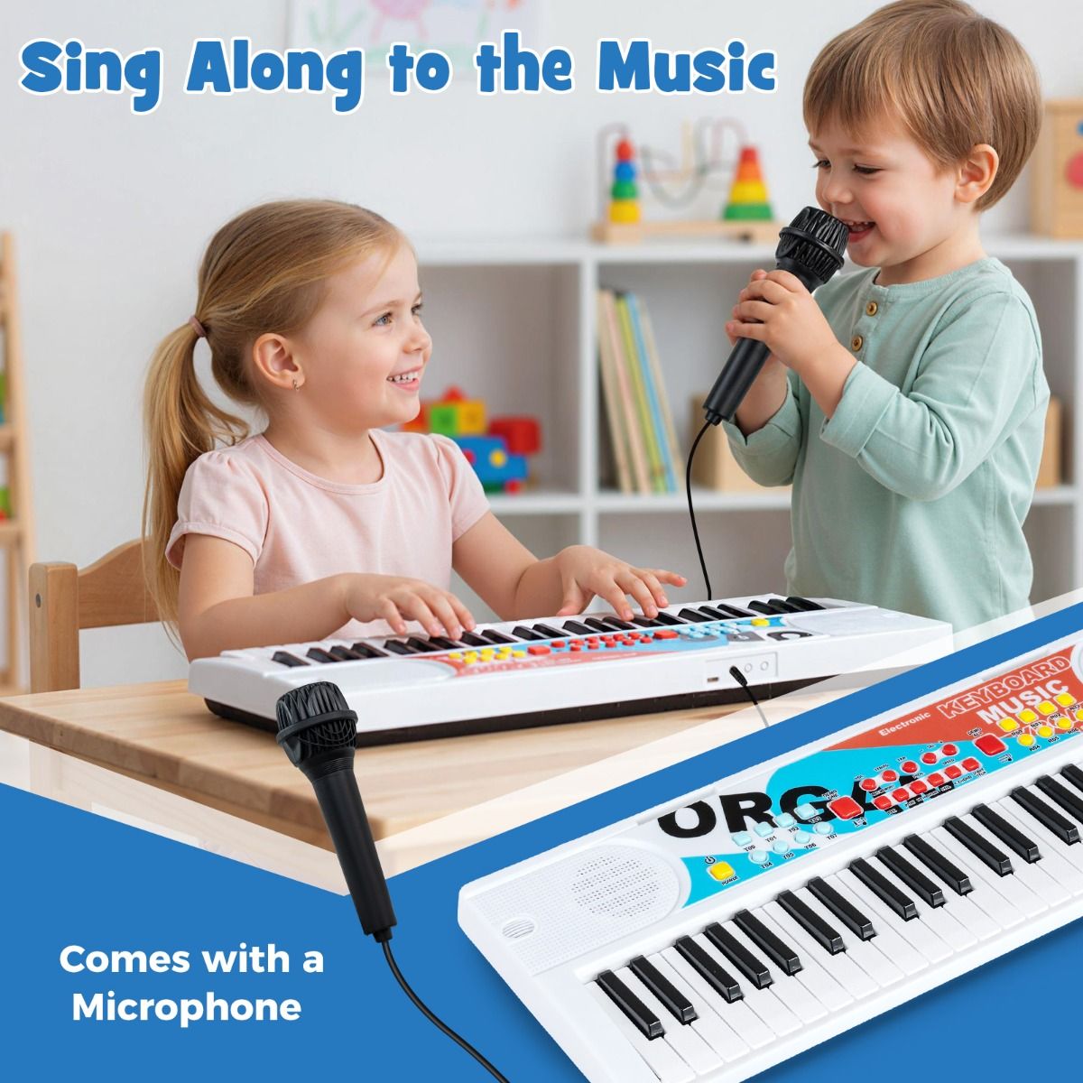 Clavier pour enfants Coast - 49 touches - clavier électrique portable - 8 rythmes - blanc