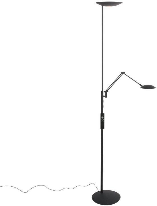 Lampadaire Daphne 2 4602ZW - lampadaire moderne noir avec bras de lecture orientable et inclinable, en métal et composants électroniques - Steinhauer