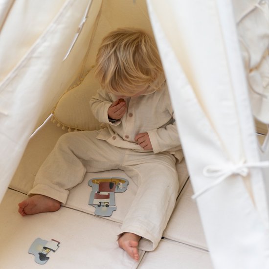 Sunny Alba Tente Tipi Crème/Blanc pour enfants - Tente de jeu Wigwam avec fenêtres en coton - Tente Tipi enfants avec Coussin Tapis - 120x120x160cm - Bâtons en bois FSC