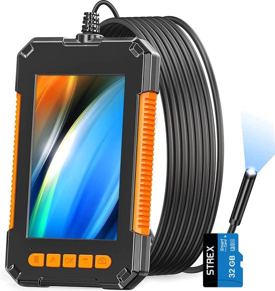 Strex Caméra d'inspection avec écran 5M - 1080P HD - écran LCD 4,3 pouces - étanchéité IP67 - éclairage LED - endoscope - caméra d'inspection - microSD 32gb inclus