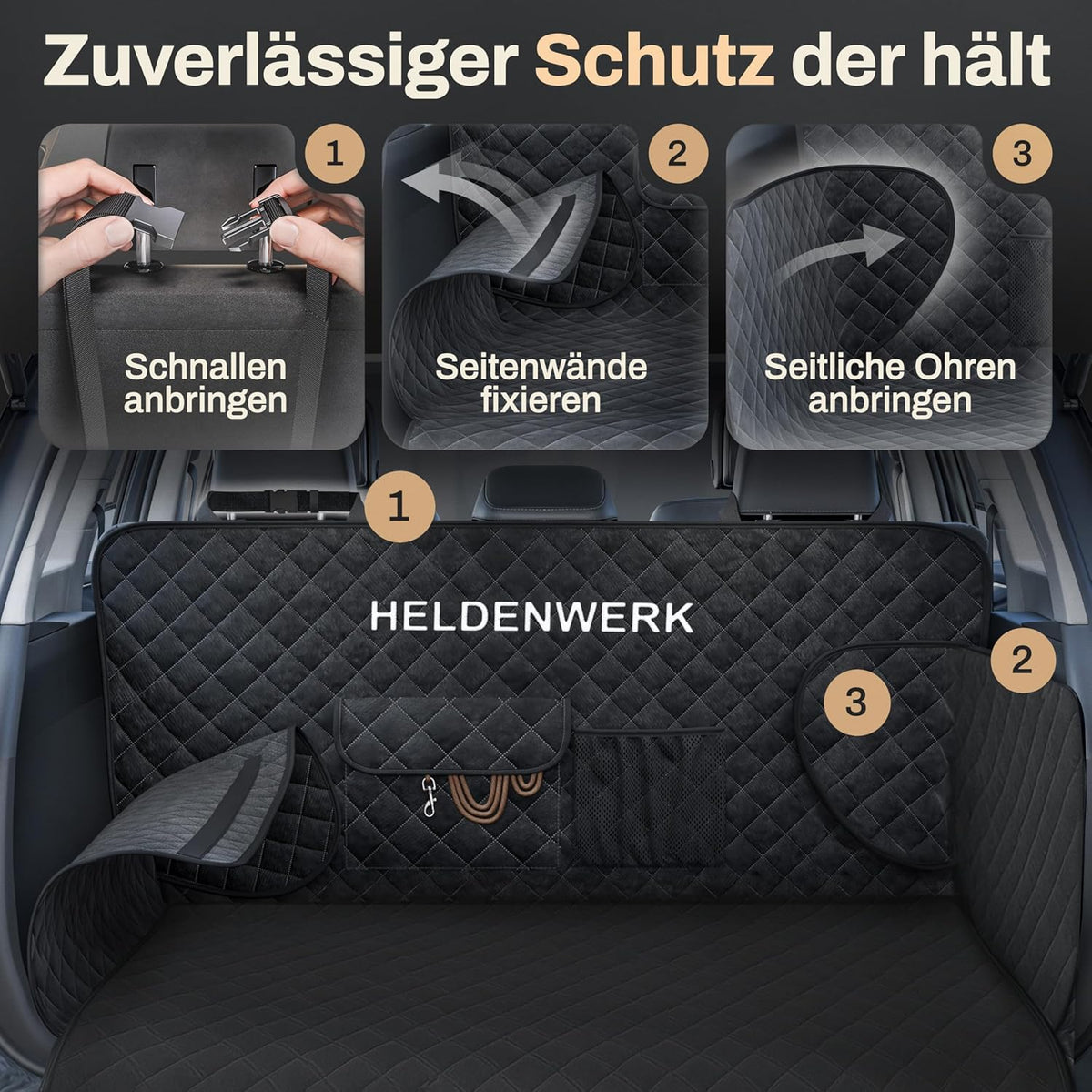 HELDENWERK Protège-bottes pour chiens - Imperméable et résistant aux rayures - Avec protection latérale et pare-chocs - Adaptation universelle - Premium rembourré - Noir