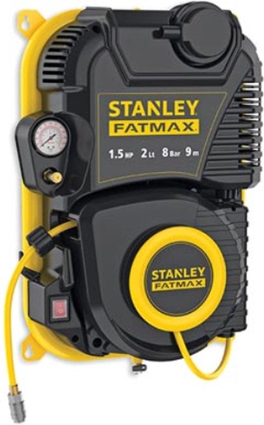Compresseur Stanley Fatmax, compresseur d'air sans huile avec enrouleur de câble, montage mural, 1,5 hp, 8 bar, capacité du réservoir 2 L