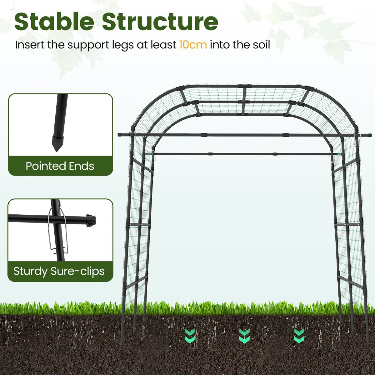 Arceau pour plantes grimpantes Coast - Treillis de jardin en forme de U - Structure métallique - Noir - 205,5 x 181 x 230 cm