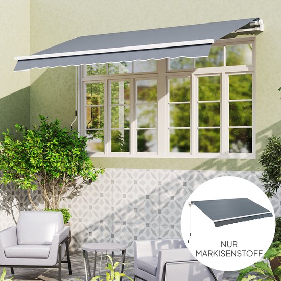 Tissu pour auvent Outsunny avec volant, hydrofuge, tissu de remplacement pour auvents de 4 x 3 m, toile d'auvent, protection solaire pour jardin, balcon, cour, gris