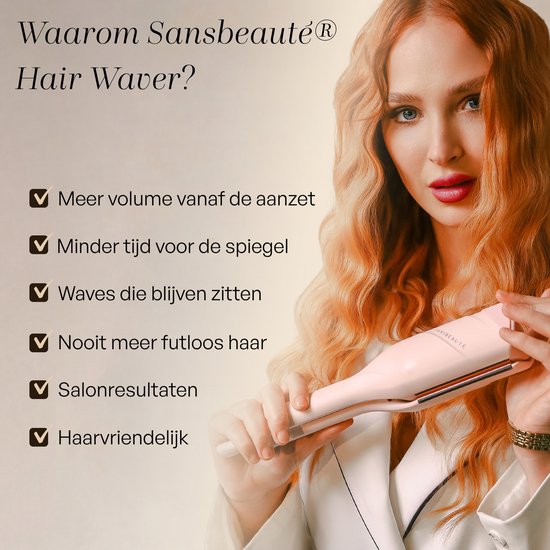 Fer à friser Sansbeauté® Wave 32 mm - Fer à gaufrer - Fer à boucler en céramique pour des ondulations de plage - Ondulations de sirène - Fer à boucler pour ondulations de sirène - Cheveux ondulés - Fers à boucler - The Waver - Appareil de coiffure - Crimp