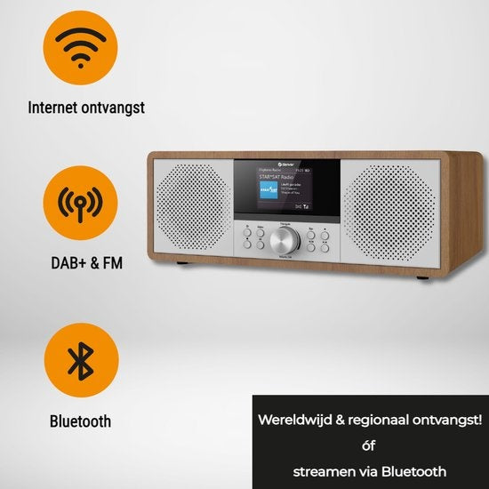 Denver Internet radio - Radio DAB - Radio FM - Lecteur CD - Bluetooth - 200W - AUX/USB - MIR270 - Bois