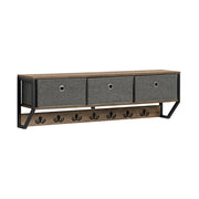 SoBuy Porte-manteau mural - Porte-manteau suspendu avec 3 paniers et 7 crochets - Max. 22KG - 100 x 20 x 30 cm - Couleur bois