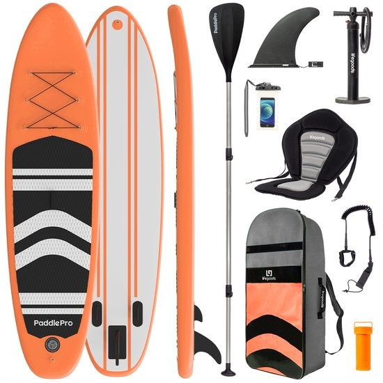 Paddle LifeGoods SUP Board - avec siège - Set complet - Max. 135KG - 320x81cm - Orange