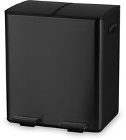 Bayt Poubelle - Poubelle 60 litres (2x30) - Poubelle 60 litres - Poubelle à pédale 60 litres - Poubelle Séparation des déchets - Poubelle 2 compartiments - Poubelle - inox - Noir