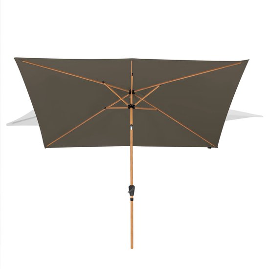 VONROC Premium Parasol Stick Rapallo 200x300cm - Housse de protection incluse - Parasol rectangulaire - Inclinable - Toile résistante aux UV - Aspect bois - Taupe