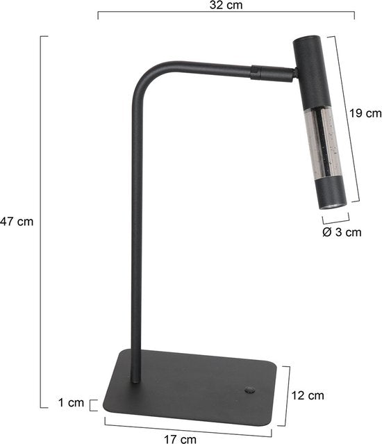 Lampe de table Alisio 4593ZW noire avec verre soufflé à la main, intensité réglable, hauteur 47 cm, luminaire design Steinhauer