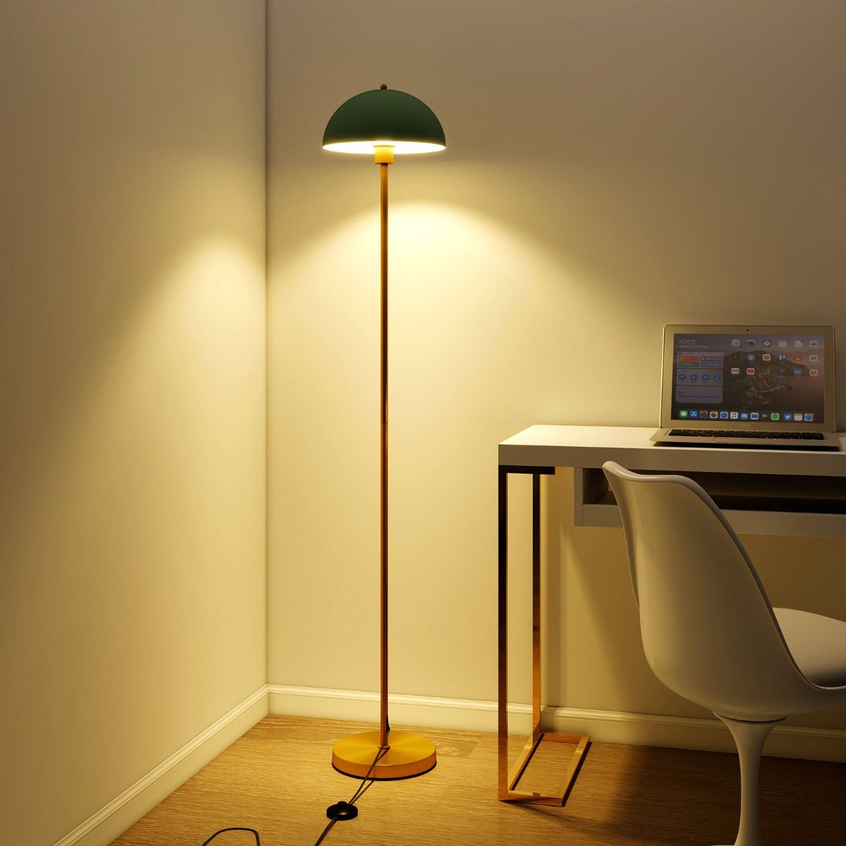 Lampe sur pied Coast - tête orientable - abat-jour incassable - doré, vert et blanc - 163 cm
