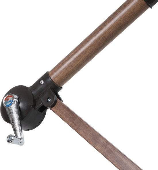 Parasol suspendu AXI Dion Ø 300 cm, aspect chêne/beige – Armature thermolaquée avec pied en croix