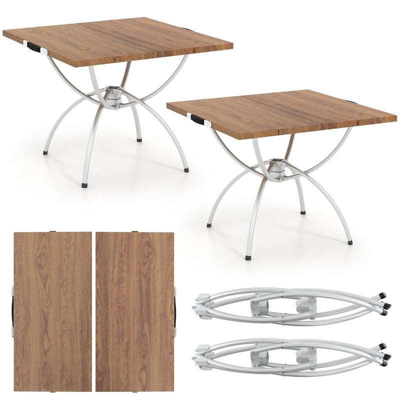 Ensemble de table de camping pliable Coast - Extensible - Aluminium léger - Plateau imitation bois - Couleurs café et argent