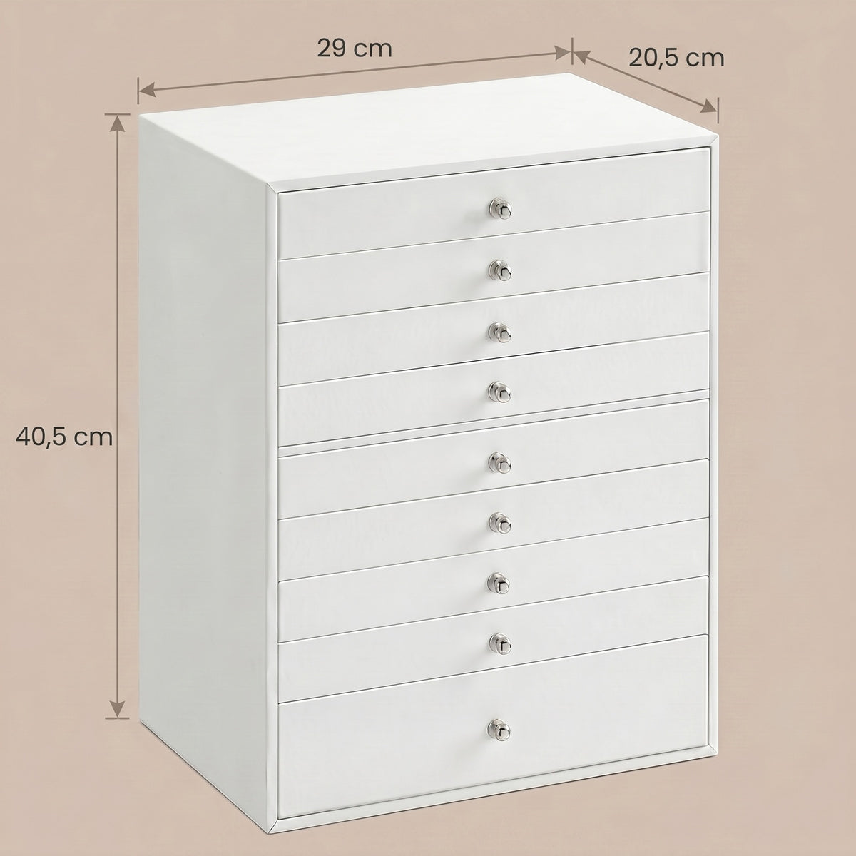 JOYFURNOS Organiseur à bijoux avec tiroirs, grande boîte de rangement, idée cadeau moderne pour la chambre à coucher, 10 étages, blanc