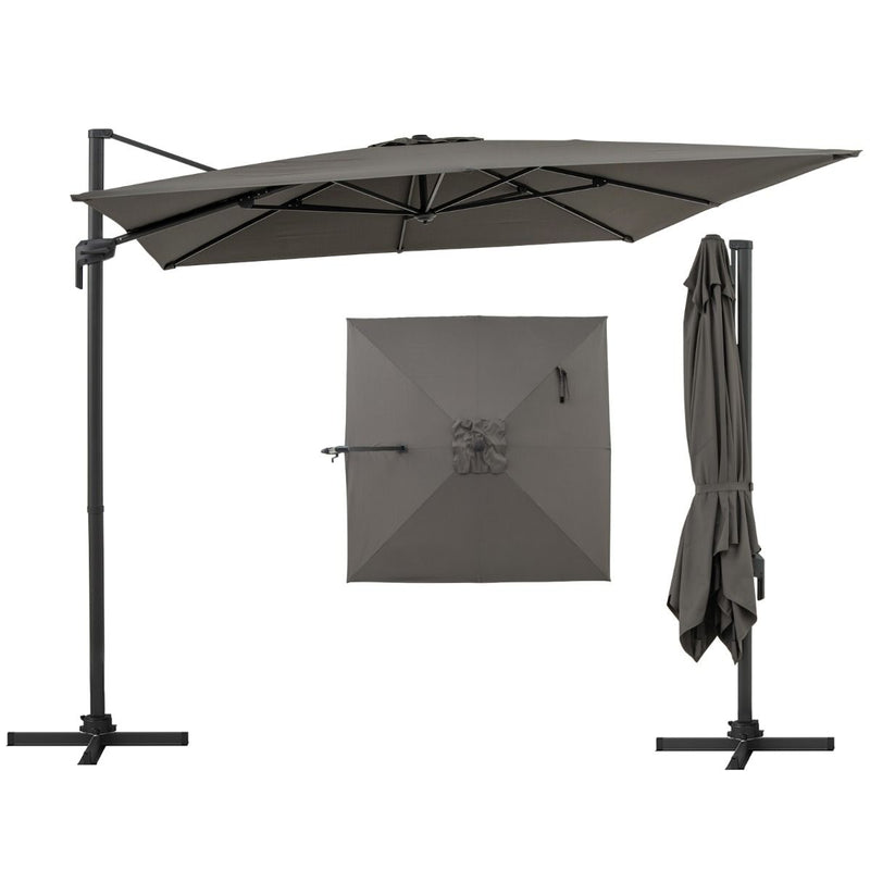 Parasol carré Coast - pivotant à 360° - inclinaison réglable - gris 300 x 300 cm