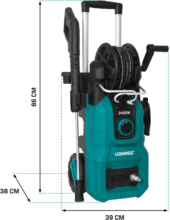 VONROC Nettoyeur haute pression V24-2 - 2400W - 180 bar - Comprend un nettoyeur de terrasse, une buse à mousse et des accessoires