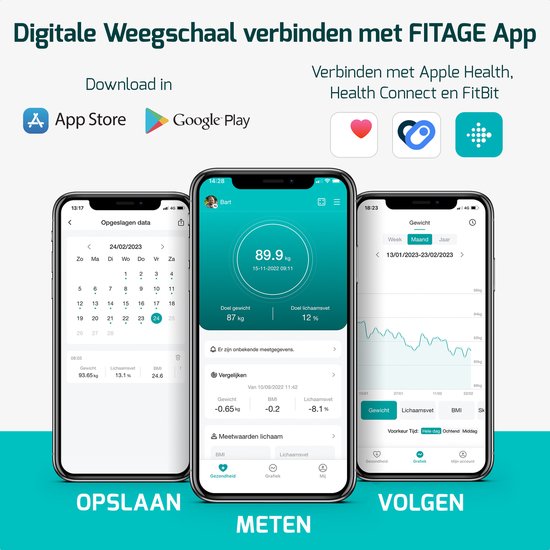 FITAGE Pèse-personne LED blanc - Pèse-personne numérique - Pèse-personne intelligent avec analyse corporelle 17x - Pèse-personne - FITAGE App