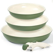 Ensemble de poêles Michelangelo, 4 pièces - Revêtement antiadhésif en céramique - Poignée amovible - Compatible induction - Vert
