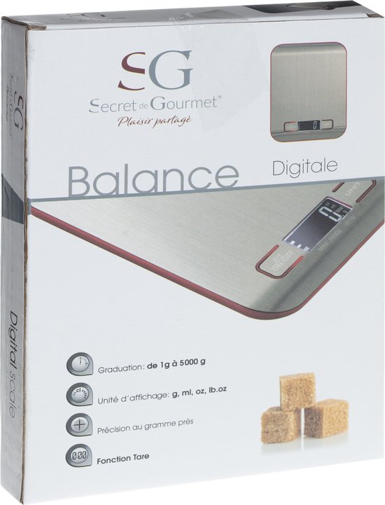 Balance de cuisine numérique 5Five - noire - acier inoxydable - 17 x 13 x 2 cm - électrique