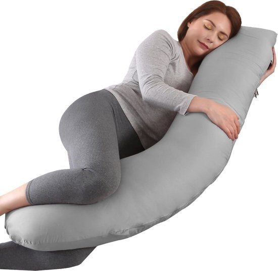 Litollo® Coussin de grossesse (forme J) - Coussin de soie - Coussin d'allaitement - Coussin de corps - 145cm - Housse amovible - Bleu