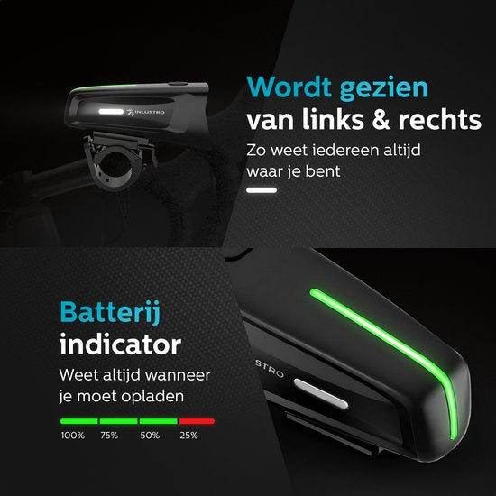 Inlustro Kit d'éclairage LED rechargeable pour vélo - Avec réduction de l'éblouissement et capteur de freinage - Éclairage pour vélo de route / cyclisme / VTT - Éclairage de vélo rouge et phare blanc - Éclairage avant Éclairage arrière Éclairage de vélo -