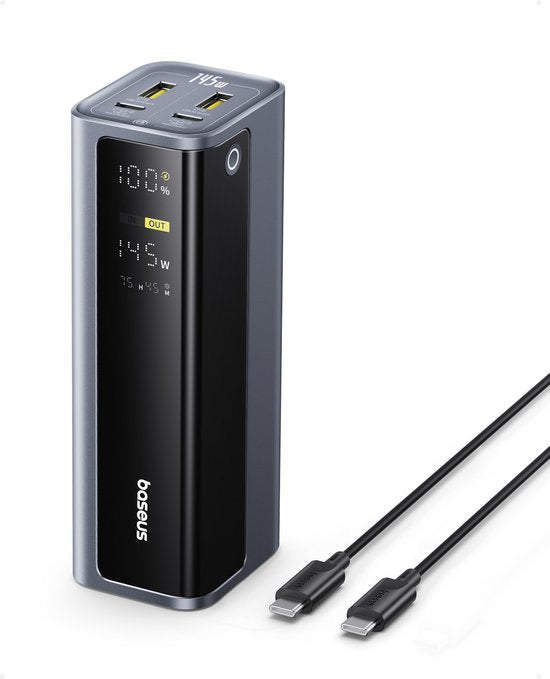 Batterie externe Baseus EnerGeek - 145 W, 20 800 mAh, pour ordinateur portable - - Chargeur portable - Batterie externe avec 2 ports USB-C PD 3.0 (100 W max.) pour une recharge rapide, écran numérique, compatible avec MacBook Pro, Dell, HP, SteamDeck, iPh