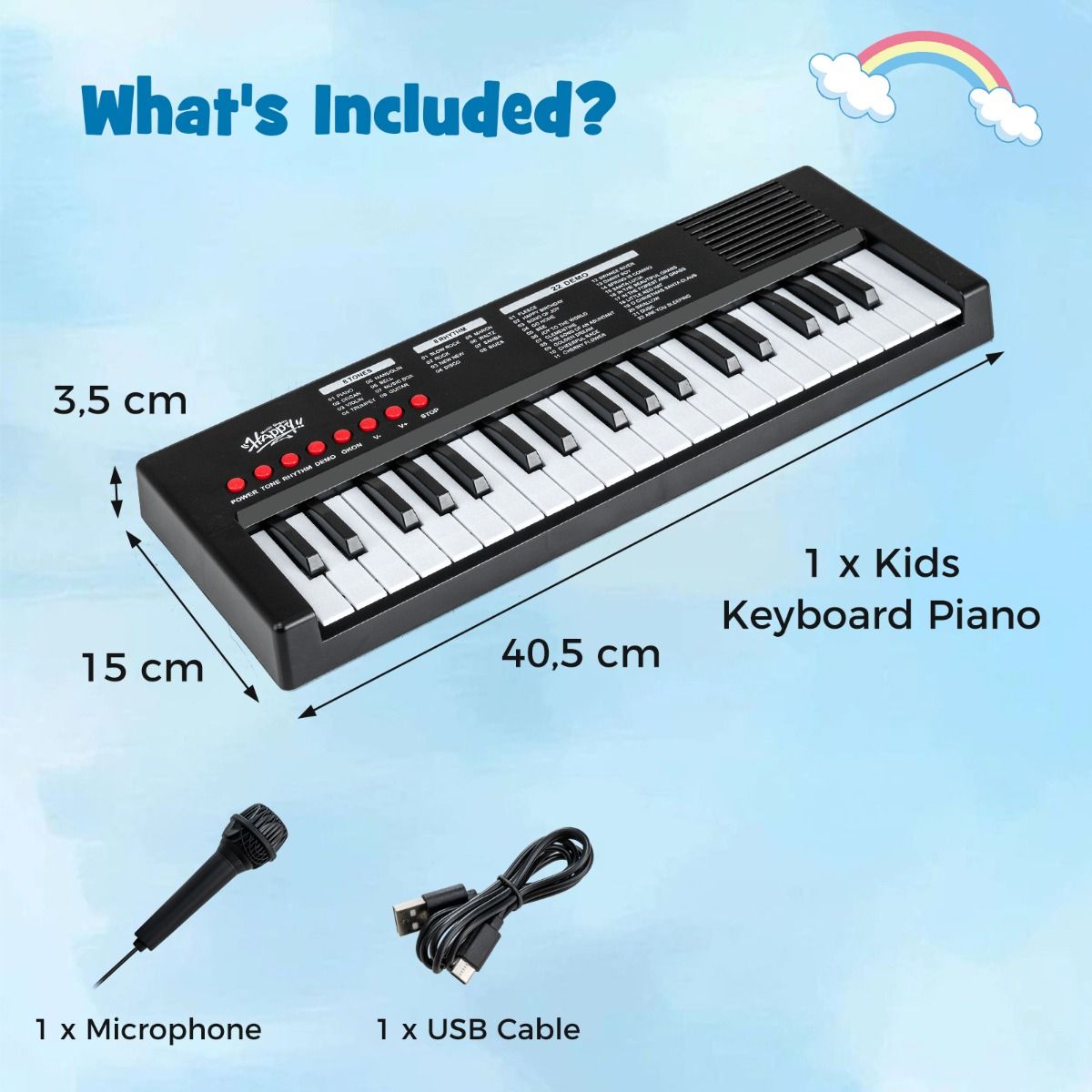 Clavier pour enfants Coast - 37 touches - 8 rythmes - avec microphone - noir