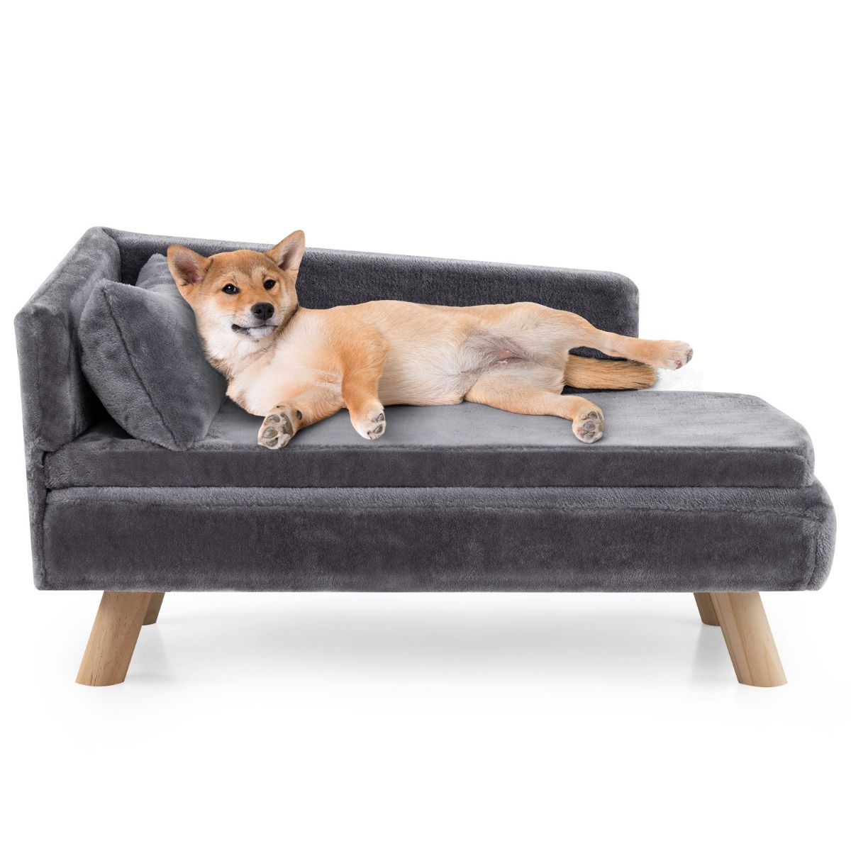 Canapé surélevé pour chien Coast - dossier semi-circulaire - coussin amovible - gris - 81 x 51 x 47 cm