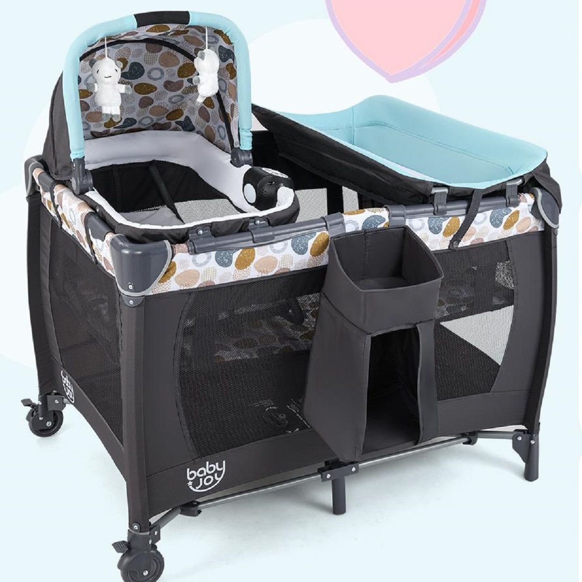 Lit de voyage 5 en 1 Coast pour enfants - Avec table à langer, berceau et parc - Bleu