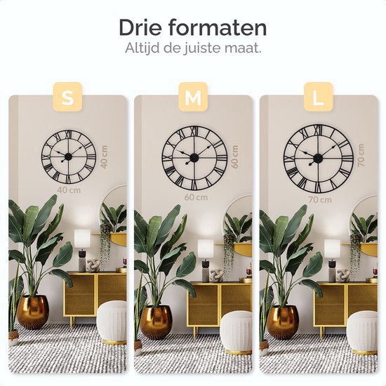 Horloge murale industrielle Goliving - Mouvement silencieux - Horloge murale moderne - Métal - Ø 60 cm - Noir