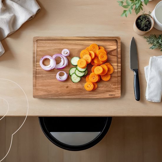Deleca 3x Set de planches à découper Culina - Epaisseur 3 cm - Planches à découper (33x25 / 38x28 / 43x30 cm) - Avec support - Pour la cuisine, planche à servir, planche à fromage, planche à boire, planche à découper et planche à tapas - Bois d'acacia