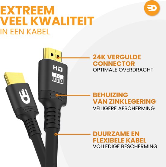 Drivv. Câble HDMI Premium 2.1 - Ultra HD 8K - HDMI vers HDMI - Convient à Xbox Series X & PS5 - 1 mètre - Noir