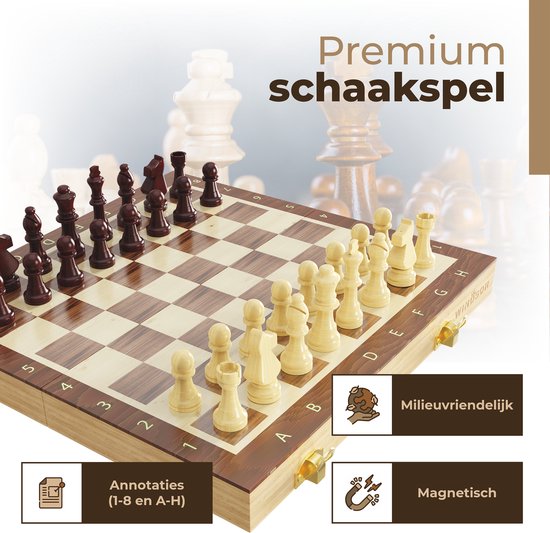 Echiquier Windsor - avec pièces - 40 cm - Annotations - Jeu d'échecs - Jeu d'échecs magnétique - Jeu d'échecs - Bois