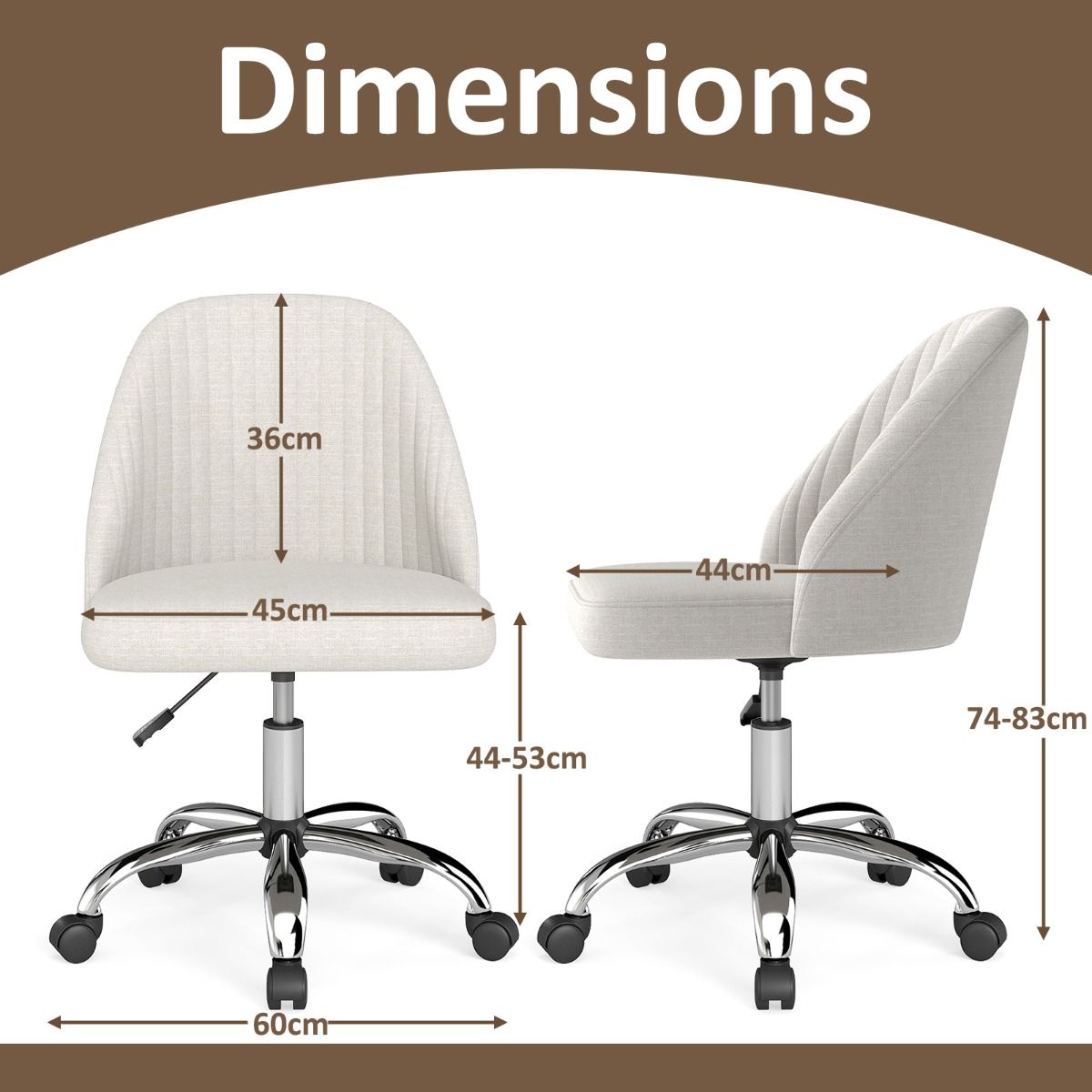 Chaise de bureau Coast sans accoudoirs - dossier incurvé - assise rembourrée - beige